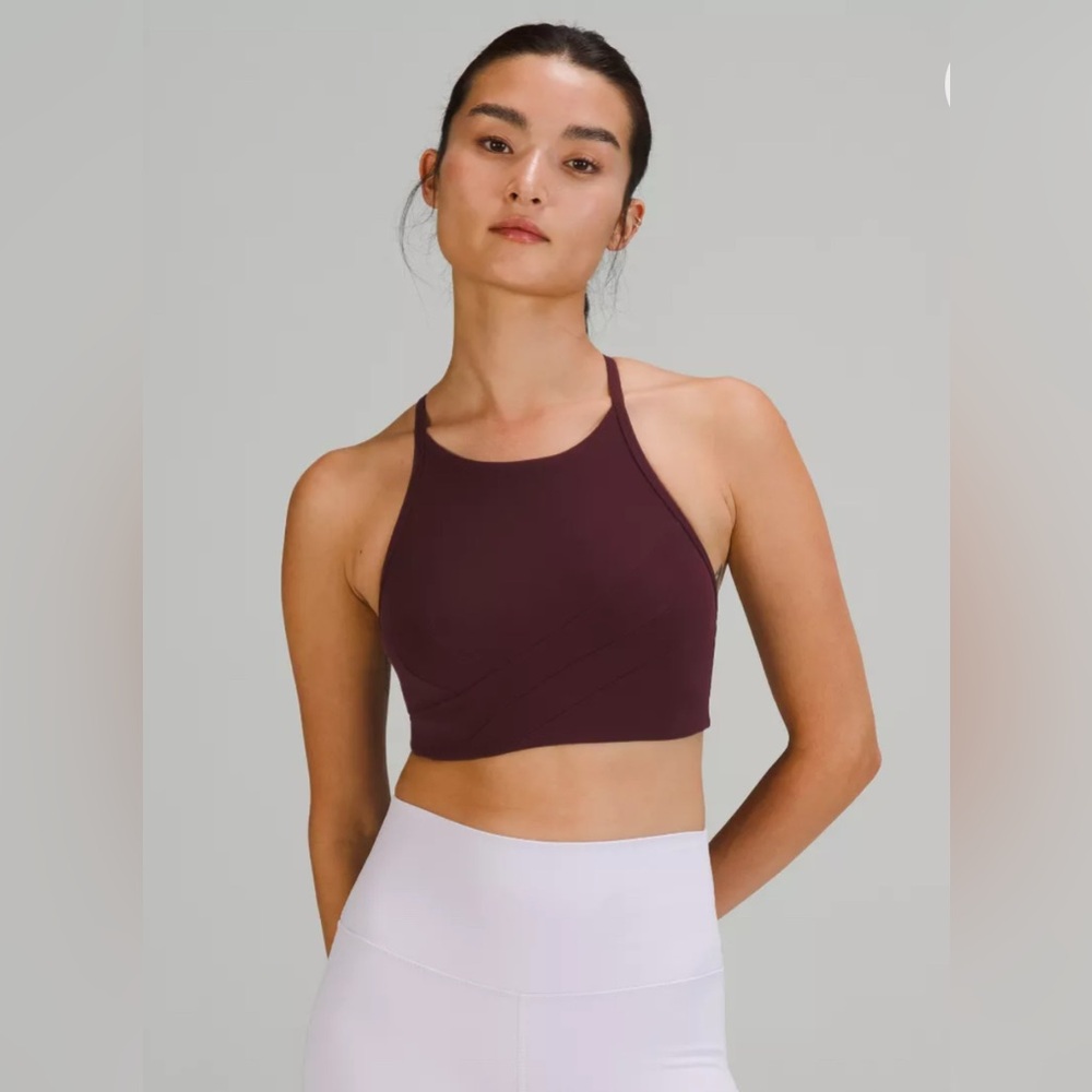 🆕Lululemon🍋Flow Y Wrap Front High Neck Bra In Color College Crimson Size 4 - Picture 5 of 6